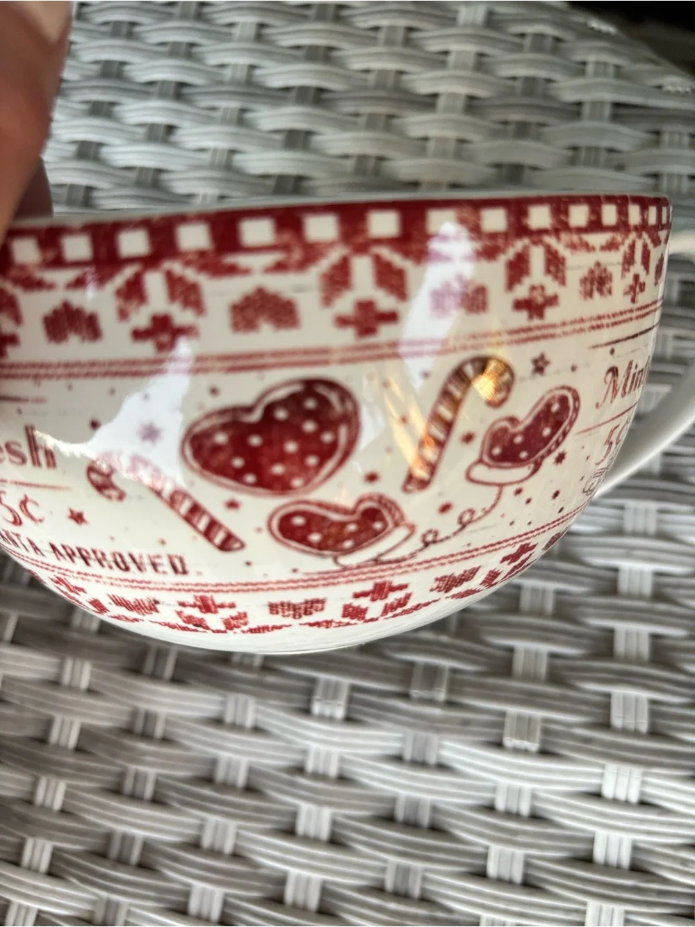 Pier 1 vintage Red and White 'Mrs. Claus' Holiday Ceramic Mugs set of 2